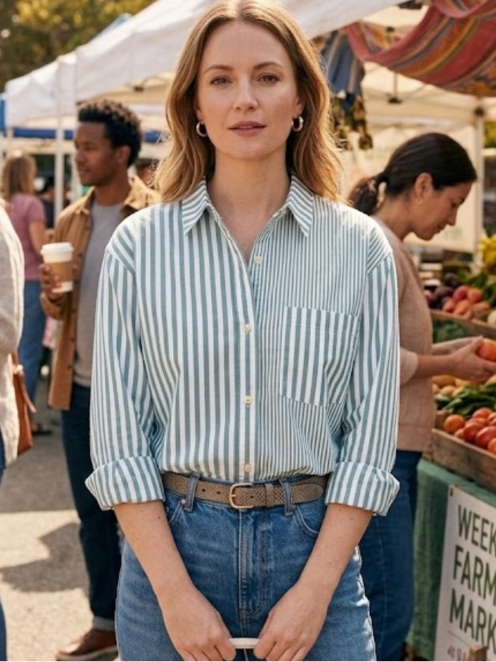Pistola cotton green and white striped button front blouse